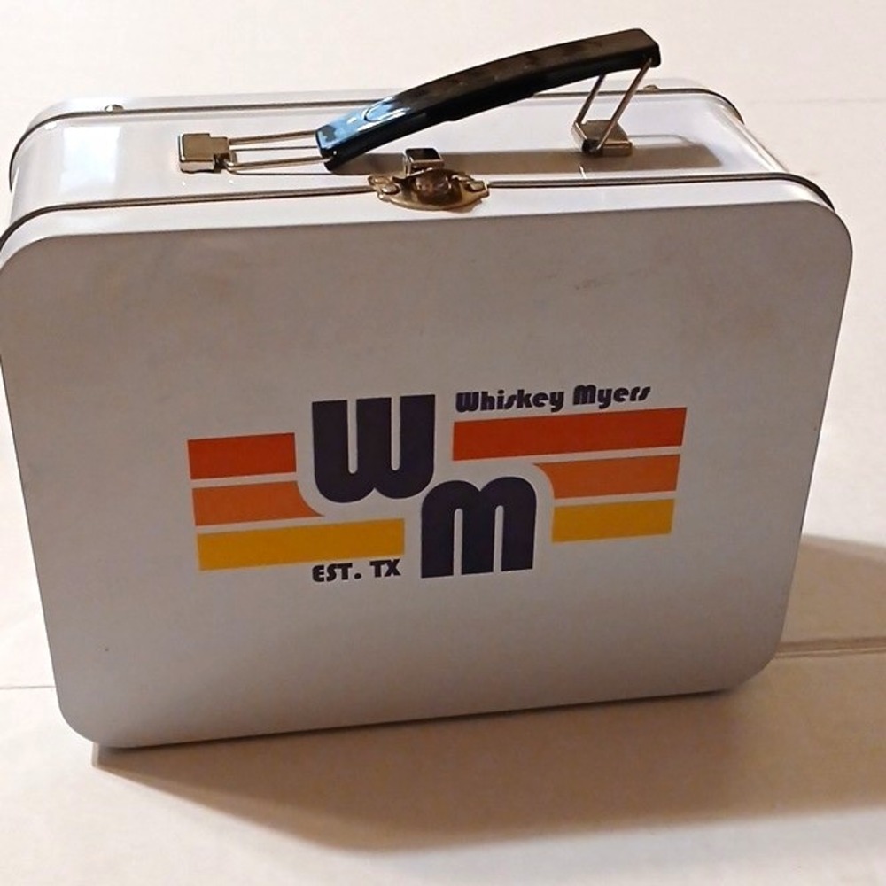 Whiskey Myers WM EST. TX Metal Lunchbox White w/ Black Handle Logo horizon